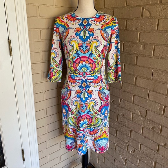 J. Mclaughlin WOMENS SIZE S Catalina Cloth Paisley Dress Cruise Travel Preppy - Picture 1 of 10
